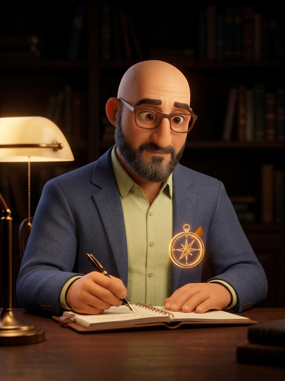 Hichem writing in his study, clarity over complexity