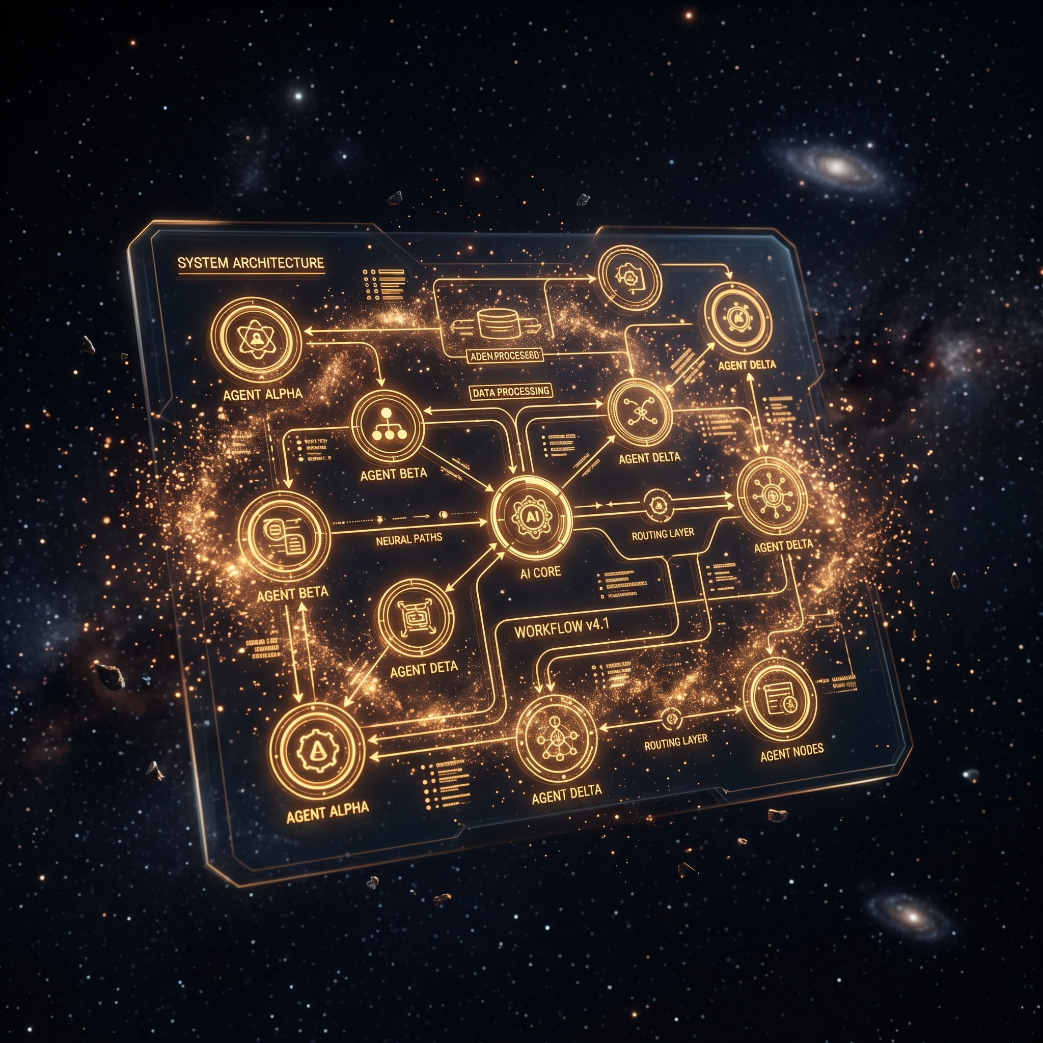 AI Agent Blueprint — futuristic system architecture diagram